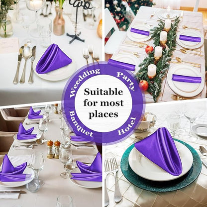 Bailarina 80 Pack Purple Satin Napkins,17x17 Inches Wedding Napkins Square Soft Silky Table Napkins Bulk Decorative Elegant Cloth Napkin for Party Decoration, Banquet,Wedding,Graduation