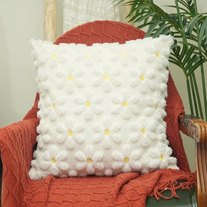 GEEORY Daisy Soft Plush Pillow Covers, 20 x 20 Inch Set of 2, Fluffy Faux Fur Wool Decorative Farmhouse Cushion Case for Sofa Home Decoration Cream GC030-20