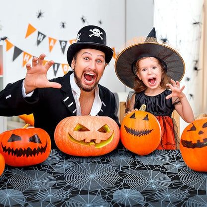 Halloween Tablecloth - 2-Pack Disposable Spider Web Plastic Table Covers, 54 x 108 Inches - Halloween Party Decorations
