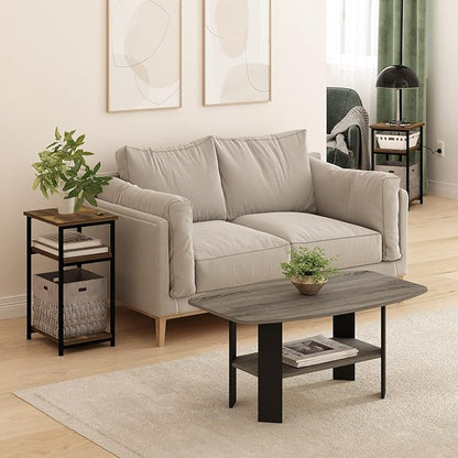 Furinno Just 3-Tier Metal Frame End Table with Storage Shelves, 2-Pack, Amber Pine