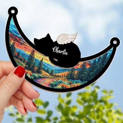 Personalized Pet Memorial Suncatcher – Custom Cat Angel Suncatcher with Name & Breed, Pet Loss Sympathy Gift, Memorial Keepsake for Cat Lovers
