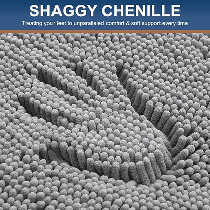 Smiry Luxury Chenille Bathroom Rugs 59x24, Extra Soft and Absorbent Shaggy Bath Mat, Machine Washable, Non-Slip Plush Carpet Runner for Tub, Shower, and Floor, Home Decor Accessories, Grey