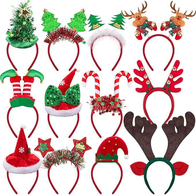 BQTQ 12 Pieces Christmas Headbands Xmas Party Costume Headband for Christmas Holiday Favor