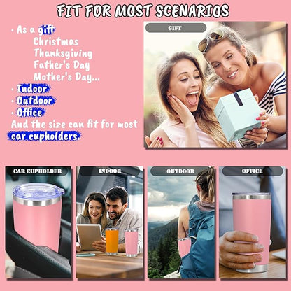 20 oz Tumbler with lid Double Wall Vacuum Insulated Tumblers Stainless Steel Coffee Mug Travel Coffee Tumbler Powder Coated Tumbler Cup Keep Hot&Cold - (Pink 6 Pack)