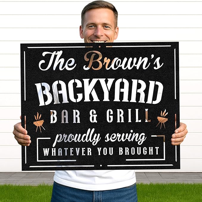 Personalized Outdoor BBQ Wall Sign, Custom Name Grill Cut Metal Decor for Patio Kitchen, Rustic Backyard Barbecue Art