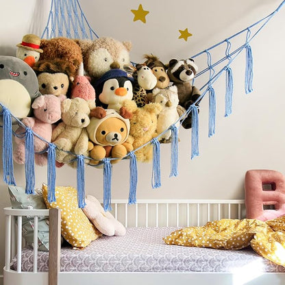 Stuffed Animal Storage Hammock Net - Toy Hammock Net for Stuffed Animals Corner - Hanging Stuff Animal Organizer Holder Large Size Baby Nursery Room Decor-Blue