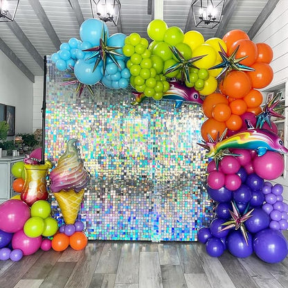 COKAOBE Iridescent Silver Shimmer Wall Backdrop, 24 Panels Square Sequin Shimmer Backdrop, Photo Backdrops for Birthday, Anniversary, Wedding, Graduation & Bachelorette Party Decoration