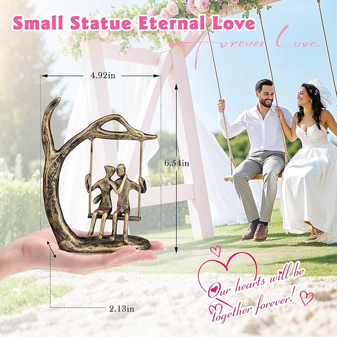 Anniversary Wedding Gifts for Couple/Her - Romantic Couple Statue in Love, Antique Gold Metal Figurine Sweet Loving Together Iron Sculpture Decor, Gifts for Wife Husband Christmas