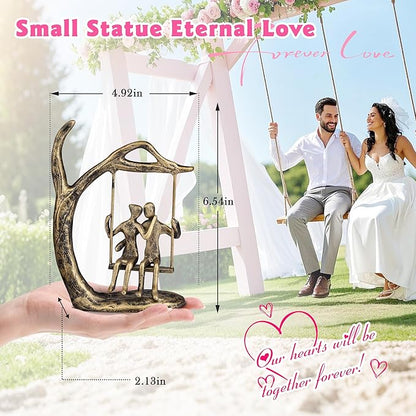 Anniversary Wedding Gifts for Couple/Her - Romantic Couple Statue in Love, Antique Gold Metal Figurine Sweet Loving Together Iron Sculpture Decor, Gifts for Wife Husband Christmas