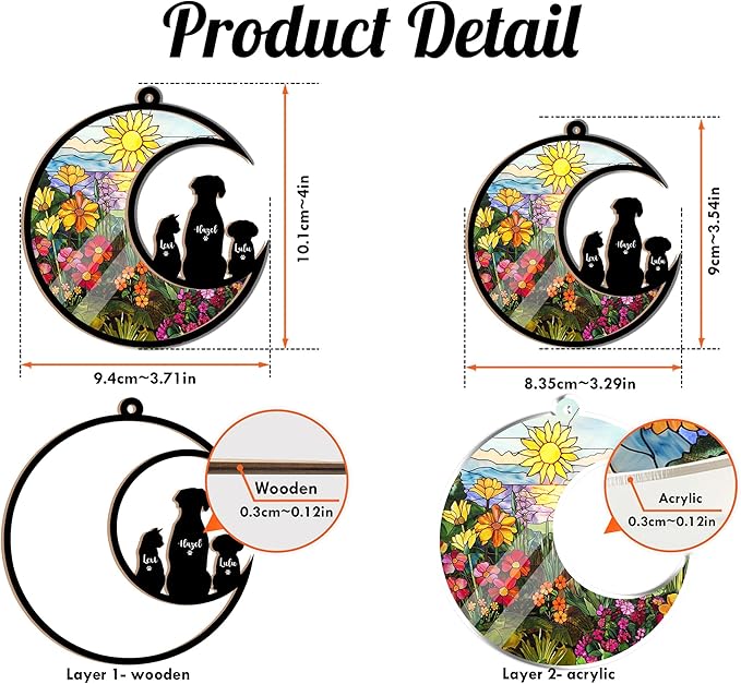 Personalized Pet Memorial Suncatcher – Custom Dog & Cat Suncatcher with Name, Breed, and Multiple Background Options for Up to 3 Pets, Pet Loss Sympathy Gift, Memorial Keepsake for Dog and Cat Lovers