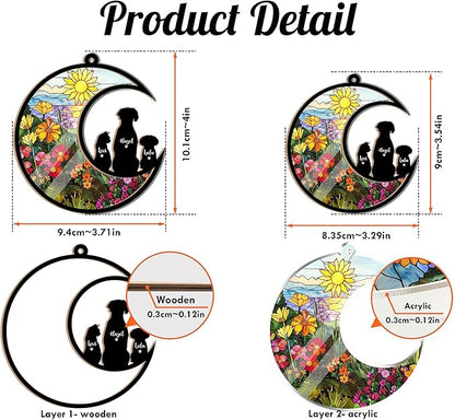 Personalized Pet Memorial Suncatcher – Custom Dog & Cat Suncatcher with Name, Breed, and Multiple Background Options for Up to 3 Pets, Pet Loss Sympathy Gift, Memorial Keepsake for Dog and Cat Lovers