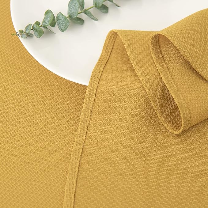 maxmill Round Textured Tablecloth Spill-Proof Wrinkle Free Soft Jacquard Table Cloth for Circular Table Cover, for Dining Room Buffet Banquet Parties Holiday Dinner, 70 Inch, Ochre Yellow