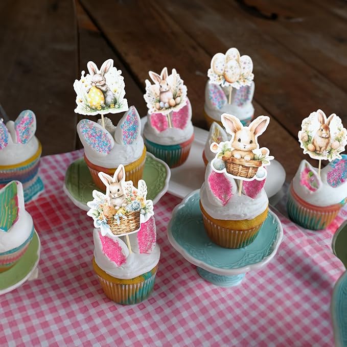 Ephlyn 36 Pcs Cupcake Toppers - Happy Easter & Spring Birthday Cake Decorations
