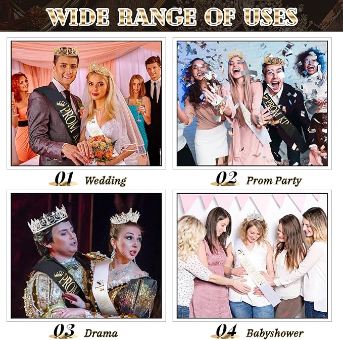 Henoyso 4 Pcs Prom King and Queen Crowns for Men Women Halloween Party King Queen Tiara Headband Homecoming Party Favor