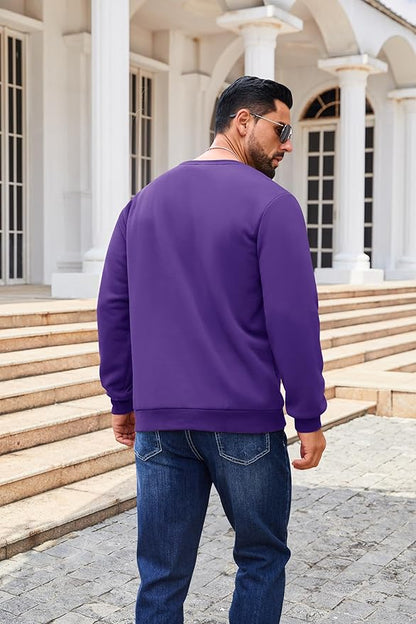 Boladeci Men's Full Sherpa Lined Crewneck Sweatshirts Heavy-weight Fleece Pullover Thick Thermal Long Sleeve Cotton