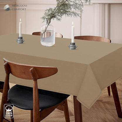 Beige Tablecloth, 100% Cotton Table Cover 60x86 Inch, Fits 6-8 Seats, Soft, Durable, Washable, Wrinkle Resistant, Rectangle Table Cloth for Dining, Home Decor, Dinner, Everyday Use