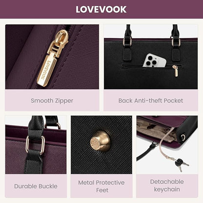 LOVEVOOK Laptop Tote Bag for Women,Leather Work Bag, Waterproof Business Teacher Bag,Large Computer Handbag Purse Briefcase,Office Gifts for Women