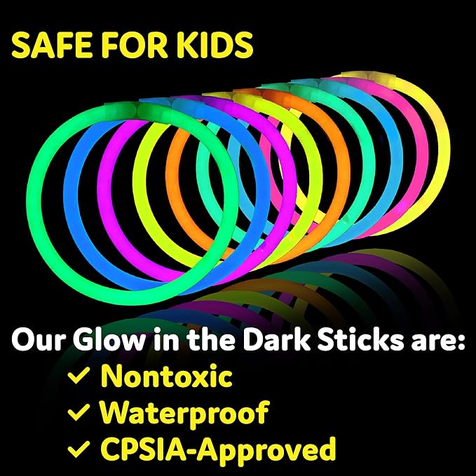 PartySticks Ultra Bright Glow Sticks Bulk Party Supplies 300 Pack - 8" Glow in the Dark Light Up Halloween Party Favors, Glow Decorations, Neon Party Necklaces and Bracelets with Connectors