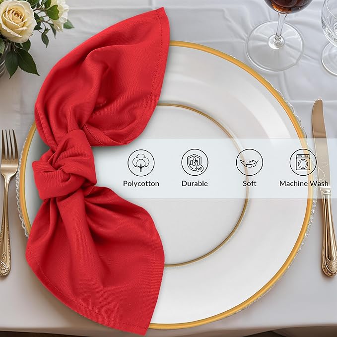 Zoyer Cloth Napkins Set of 12, 18x18 Inches Cotton Enrich Napkins Cloth ‎Washable, Soft & Durable Dinner Napkins for Parties, Wedding, Christmas, ‎Thanksgiving & Everyday Use - Red