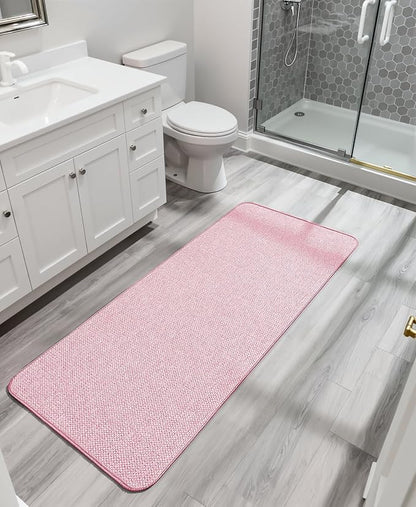 Bath Mat,Ultra Thin Bathroom Runner Rugs,Large Bath Mats for Bathroom,Quick Dry,Non-Slip,Machine Washable,Low Pile,Bath Rug,Shower Outside,Sink,Home Decor Accessories.Pink,1'9"x3'11"（21x47inch）