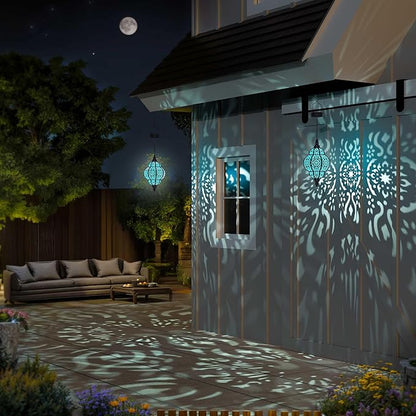 Hanging Solar Lights Outdoor Garden Decor Solar Lantern Waterproof Plastic Moroccan Outdoor Decorations for Patio Pathway Yard Backyard Garden Decorative (1, Black)