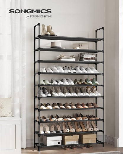 SONGMICS Shoe Rack, 10-Tier Shoe Shelf, Shoe Storage Organizer, 11 x 37 x 68.9 Inches, Metal Frame, Non-Woven Fabric Shelves, for Entryway, Bedroom, Black ULSH11H