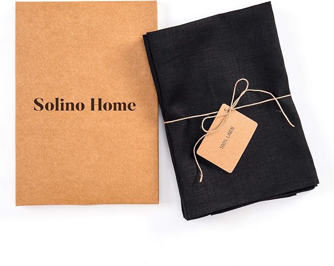 Solino Home Black Linen Napkins Set of 4 - 100% Pure Linen Cloth Washable Dinner Napkins 20 x 20 Inch for Fall, Autumn, Winter, Christmas, Holiday, New Year - Fete