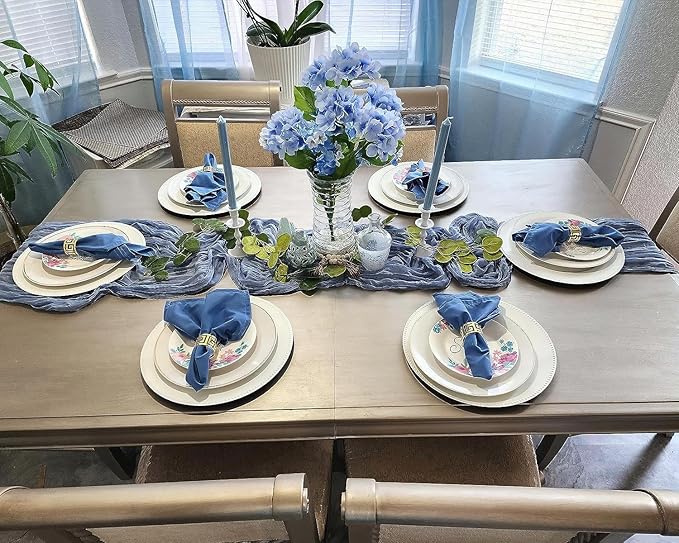 10 Pack Dusty Blue Cheesecloth Table Runner 35x120 Inch, 10FT Boho Gauze Cheese Cloth Table Runner Rustic Semi-Sheer Runner for Wedding Bridal Baby Shower Birthday Party Home Decor