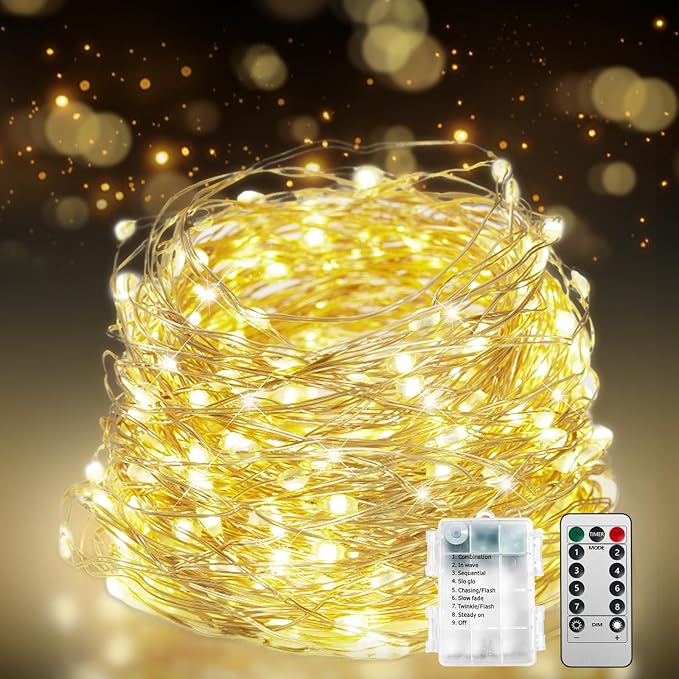 200 LED 67Ft Fairy Lights Battery Operated with Remote，Waterproof String Lights for Indoor & Outdoor,8 Modes Christmas Lights for Christmas Tree,Bedroom, Party,Wedding Decor