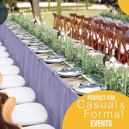 Exquisite Ruffle Table Skirt Lavender 6 Pack 14 Ft Long Table Skirts for Rectangle Tables 6ft Plus or Round Tables Skirts with Adhesive Strip for Gender Reveal Decor & Happy Birthday Parties