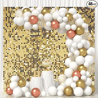 Light Gold Shimmer Wall Backdrop,Shiny Sequins,48 Pcs Sequins Backdrop Decoration Panels,Photo Background Decorations for Birthday Party Wedding Engagement Anniversary Graduation Baby Shower