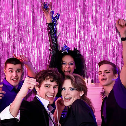 5 Pack Hot Pink Party Decorations - Tinsel Curtain Streamers Foil Fringe Backdrop for Birthday, Christmas, Bachelorette, Graduation, Fiesta Photo Booth