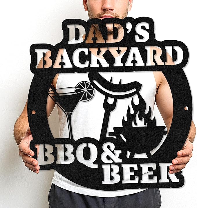 Personalized Barbecue Metal Sign, Custom Name Grill Cut Sign for Outdoor Kitchen and Patio, Rustic Backyard BBQ Wall Decor