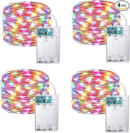 Joomer Battery String Lights, 4 Pack Total 64FT 200 LED Battery Operated String Light, Twinkle Fairy Lights with Timer for Home, Garden, Store, Party, Holiday, Indoor Decor (Multicolor)