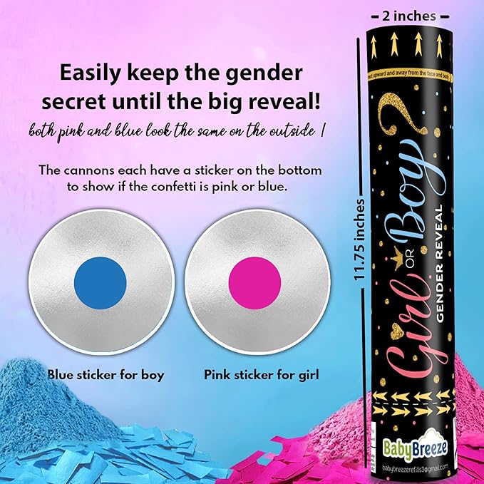 Gender Reveal Confetti Powder Cannon Biodegradable Baby Boy Blue Baby Girl Pink Gender Reveal Poppers - He or She What Will it Bee Baby Shower Baby Party Decorations Supplies Confetti Sticks (4 Blue)