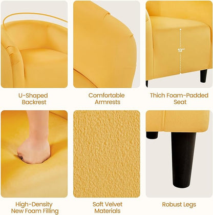 Yaheetech Barrel Chairs, Velvet Accent Chairs with Soft Padded Armrest for Living Room Bedroom Waiting Room Office, Set of 2, Yellow