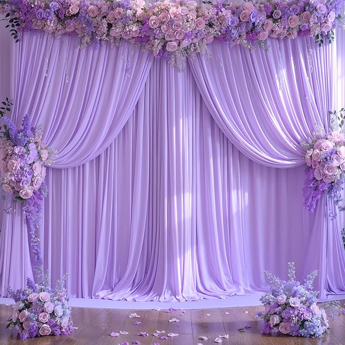 10x10 Lavender Backdrop Curtain for Parties Wedding Wrinkle Free Light Purple Photo Curtains Backdrop Drapes Fabric Decoration for Baby Shower Photoshoot 5ft x 10ft,2 Panels