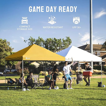 CROWN SHADES 8x8 Pop Up Canopy - Beach Tent with One Push Setup - Easy Outdoor Sun Shade for Events, Parties, Camping - Gazebo with STO-N-Go Cover Bag, Silver Coated Top, Yellow