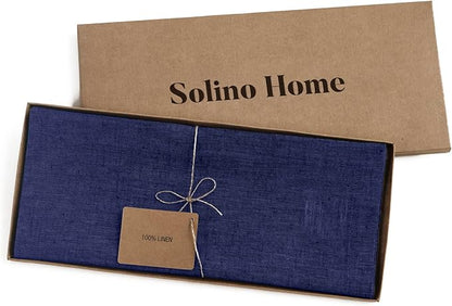 Solino Home Linen Table Runner 144 Inches Long - Athena, 100% Pure Linen Chambray Navy Dining Table Runner 14 x 144 Inch for Fall, Autumn, Christmas, Winter, New Year