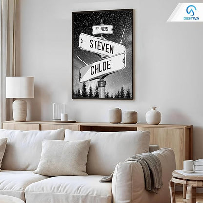 Personalized Vintage Street Sign For Couples, Custom Street Sign Canvas Poster Wall Art With Names, Gift For Valentine
