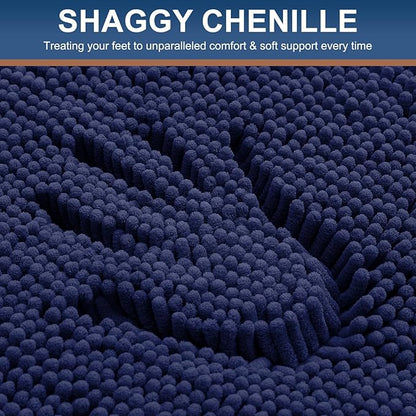 Smiry Luxury Chenille Bathroom Rugs 44x24, Extra Soft and Absorbent Shaggy Bath Mat, Machine Washable, Non-Slip Plush Carpet Runner for Tub, Shower, and Floor, Home Decor Accessories, Navy Blue