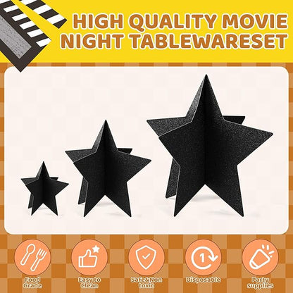 70 Pcs Black Star Centerpieces for Movie Night Party Decorations 3D 2025 Graduation Table Decor 3 Sizes 8" 5" 3" Red Carpet Film Show Theme Birthday Party Back to School Table Decor