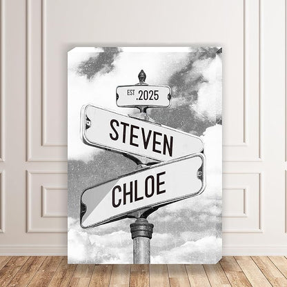 DESTWA Personalized Vintage Street Sign For Couples, Custom Street Sign Canvas Poster Wall Art With Names, Gift For Valentine