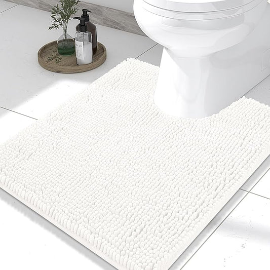 Smiry Luxury Chenille Toilet Rugs U-Shaped 20x20, Soft Absorbent Non-Slip Contour Bathroom Rugs for Toilet, Machine Washable Contoured Bath Mats, Ivory