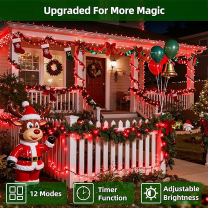 750 LED Chrstmas Lights, 240ft Outdoor Christmas String Lights with 12 Modes, Red LED String Lights with Timer Dimmable Waterproof for Tree Fence Garden Xmas Wedding Party Decor Red