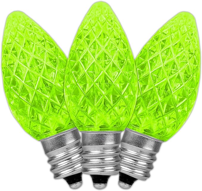 Novelty Lights 25pk Lime C7 LED Faceted Christmas Light Replacement Bulbs, Ultra Bright Dimmable Replacement Lamps for Indoor/Outdoor Light Strings