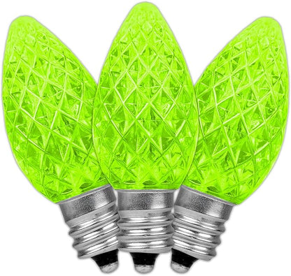 Novelty Lights 25pk Lime C7 LED Faceted Christmas Light Replacement Bulbs, Ultra Bright Dimmable Replacement Lamps for Indoor/Outdoor Light Strings