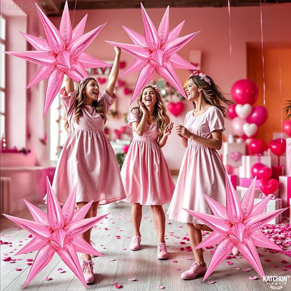Katchon, Large Pink Star Balloons - 50 Pieces, 26 Inch | Pink Starburst Balloon | pink Spike Balloons for Baby Shower Decorations | Metallic pink Balloon for Bachelorette, Sweet 16 Party Deorations