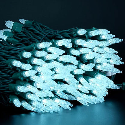 YULETIME Cool White Faceted LED Christmas Lights 200 Count 50 ft, Pack of 2 Strands 25 ft 100 Lights UL Certified Commercial Grade Green Wire Holiday String Light Set (Cool White)