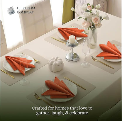 Orange Cloth Napkins 18"x18", 6 Pack - Durable, Absorbent, Soft, Reusable, Washable - Hemstitch Mitered Edges - Ideal for Dinner, Fall, Thanksgiving, Rustic Weddings, Everyday Use